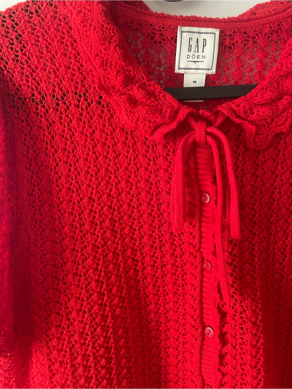 Gap x DÔEN Red Open-Knit Short-Sleeve Linen Blend Cardigan - Picture 3 of 7